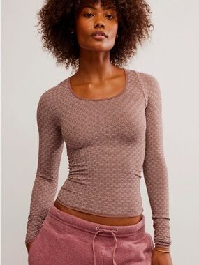 Free People Love Letter Long Sleeve Fitted Top in Chocolate Brown Sz M/L